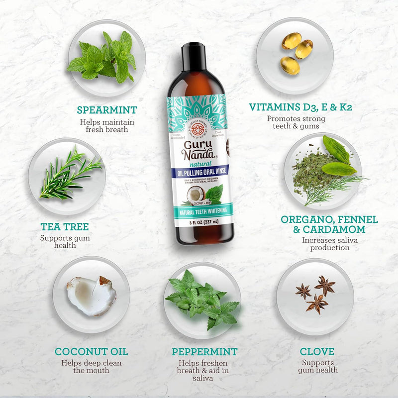 Coconut oil freshening and whitening mouthwash